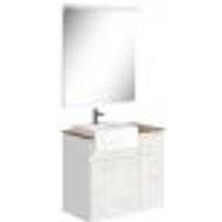 Conjunto Banheiro Gabinete Com Cuba e Espelheira Moira B06 Branco Cristal Noce Amêndoa - Lyam Decor