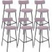 Kit 06 Banquetas Altas Cozinha Bar Sala De Jantar Em Aço Milão L02 Suede Rosê - Lyam Decor