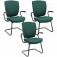 Kit 3 Cadeiras de Escritório Fixa Executiva Office Preto Slim Alta Flexi P03 Poliéster Verde - Lyam