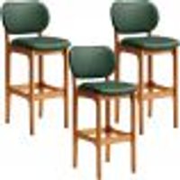 Kit 3 Banquetas Alta Bar Cozinha Sala Jantar Fixa Betta L02 Imbuia Facto Verde Musgo - Lyam Decor