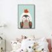 Quadro Infantil Coruja na Neve 86x60 Filete Marrom