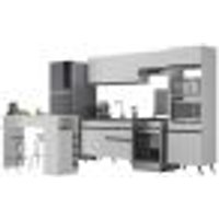 Armário de Cozinha com Bancada/Mesa Gourmet Veneza Multimóveis MP2174 Branco/Preto