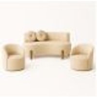 Kit 02 Poltronas Gaia +Sofá Living Decorativo Curvo Orgânico Boucle Bege - Montanaris Decor