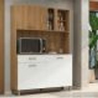 Kit Cozinha Viena Completa com Armários Estantes e Nichos para Utensílios e Eletrodomésticos Branco Ripado
