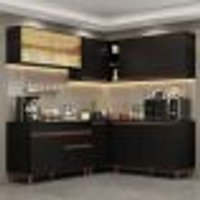 Cozinha Completa de Canto Madesa Reims 382001 com Armário e Balcão - Preto