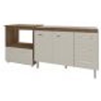 Balcão Armário Cozinha Gabinete de Pia 120 cm Bruna e Balcão para Microondas e Forno Elétrico Amanda Savana Off White