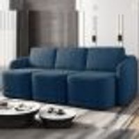 Sofá Cama Modulado Retrátil e Reclinável Decorativo Varsóvia 336cm Veludo Azul Marinho G33 - Gran Belo