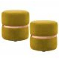 Kit 2 Puffs Decorativos Com Cinto Rosê Round B-279 Veludo Amarelo - Domi