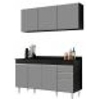 Armário Aéreo Argélia e Balcão Gabinete 150cm Marrocos Preto/Cinza - Lumil Móveis