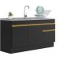Balcão Cozinha Gabinete Pia 150cm com Rodapé 3 Portas 1 Gaveta Veneza Multimóveis V2115 Preto/Dourado