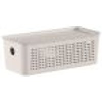 Caixa Organizadora com Tampa 27x12x10cm Bege Cesto Flow 3L O