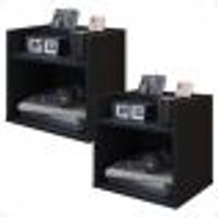 Kit 2 Mesinhas Decorativas Quarto Mesa de Cabeceira Madri Suspensa Divisória Organizadora Nicho - Preto - RPM Móveis