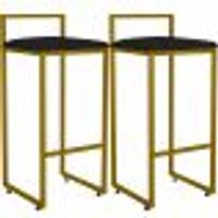 Kit 02 Banquetas Alta Para Cozinha Sala De Jantar Hanna L02 Dourado Corano Preto - Lyam Decor