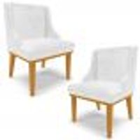 Kit 2 Cadeiras Decorativas Sala de Jantar Base Fixa de Madeira Firenze PU Branco Brilho/Castanho G19 - Gran Belo