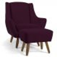 Poltrona Decorativa Fixa com Puff Pés de Madeira Juliet D02 Veludo Roxo Grape C-292 - Lyam Decor
