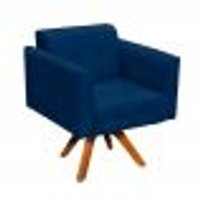 Poltrona Giratória Elisa Suede Azul Marinho Base Madeira MM30 D'Rossi
