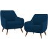 Kit 02 Poltronas Decorativa Fixa Pés de Madeira Paloma D02 Veludo Azul Marinho C-304 - Lyam Decor