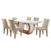 Conjunto de Mesa de Jantar com Tampo de Vidro e 6 Cadeiras Maia Suede Amassado Chocolate e Imbuia