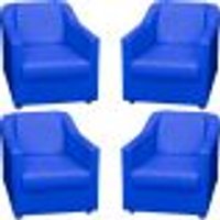 Kit 4 Poltronas Decorativas Para Sala Mila Corino Azul Royal Pé De Plástico - Clique E Decore