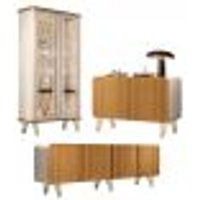 Conjunto 1 Cristaleira e 2 Buffets Évora/Saluti/Benvenuto Off White/Cinamomo G26 - HB Móveis