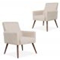Kit 02 Poltronas Decorativas Para Sala de Estar e Recepção Maria W01 Pés Palito Suede Bege - Lyam Decor
