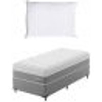 Cama Box Solteirão com Colchão Sublime Mola Ensacada e Espuma Viscoelástica (32x96x203) Cinza e Branco com Travesseiro Guldi Soft Nasa Branco