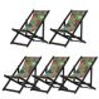 Kit 5 Espreguiçadeiras Dobrável Black SB-Folhas Brancas