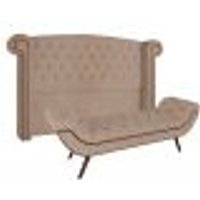 Cabeceira Cama Box Casal 140cm Provença com Calçadeira Vêneto Z37 Veludo Bege - Mpozenato
