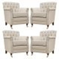 Kit 04 Poltronas Decorativas Sala de Estar NÃger Pés PrÃncipe Couro Off White G58 - Gran Belo