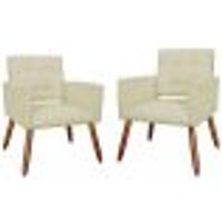 Kit 02 Poltronas Decorativas Camila Pés Palito Suede Bege - DS Estofados