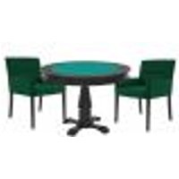 Mesa de Jogos Carteado Victoria Redonda Tampo Reversível Preto com 2 Cadeiras Vicenza Suede Verde G36 G15 - Gran Belo