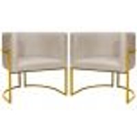 Kit 2 Poltronas Decorativa Para Sala Recepção Manicure Consultório Luna Suede Bege Base de Ferro Dourado