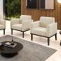 Kit 2 Poltronas Decorativas Isabella Pés Fixo em Madeira Preto Suede Bege G19 - Gran Belo