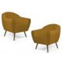 Kit 02 Poltronas Decorativas Nina Pés Palito Madeira B-279 Veludo Mostarda - Domi
