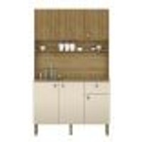 Armário de Cozinha Compacta 6 Portas e 1 Gaveta 111cm Veneza Ripado Freijó/Vanilla - Pallazio