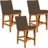 Kit 03 Banquetas Baixa Para Cozinha Bancada Bar Sala Jantar Fixa Mila L02 Suede Marrom - Lyam Decor