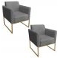 Kit 2 Poltronas Decorativas Base Industrial Dourada Maressa S08 Suede Grafite - Ibiza