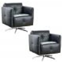 Kit 2 Poltronas Decorativas Astúria Base Giratória Couro Preto - Mempra