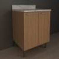 Balcão de Cozinha com Tampo e 2 Portas 60cm Multimóveis CR20461 Freijó/Mármore Branco