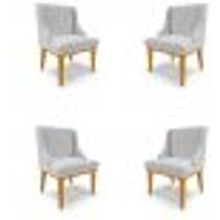 Kit 4 Cadeiras Decorativas Sala de Jantar Base Fixa de Madeira Firenze Linho Cinza/Castanho G19 - Gran Belo
