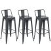 Kit 3 banquetas altas Iron Tolix com encosto 76 cm Cinza Escuro