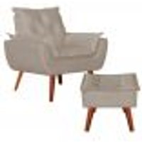 Poltrona com Puff Decorativo Opala Suede Creme Kasa Sofá