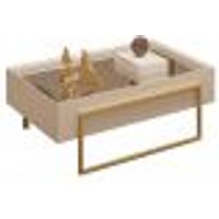 Mesa Centro Espelhada 92 cm Pes Metal Kika Off White Dourado DJ MOVEIS