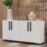 Aparador Buffet 4 Portas com Pés Quadrados Viena Multimóveis Branco/Preto