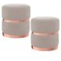 Kit 2 Puffs Decorativos Cinto e Aro Rosê Round B-309 Veludo Bege Claro - Domi