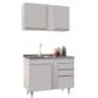 Armário Aéreo Indiana e Balcão Gabinete 100cm com Pia Inox Luziania Branco - Lumil