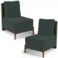 Kit 02 Poltronas Decorativas Sala de Estar Living Pés Madeira Hungria L02 CourÃssimo Verde Suede Verde Musgo - Lyam