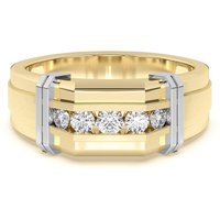Anillo para Hombre de 5 Piedras y Dos Tonos Channel Set Diamante de Laboratorio Oro Amarillo 585 (14K)