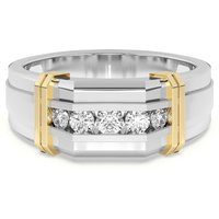Anillo para Hombre de 5 Piedras y Dos Tonos Channel Set Diamante de Laboratorio Oro Blanco 585 (14K)