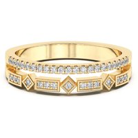 Anillo de Boda Fashion de Doble Fila Diamante de Laboratorio Oro Amarillo 585 (14K)